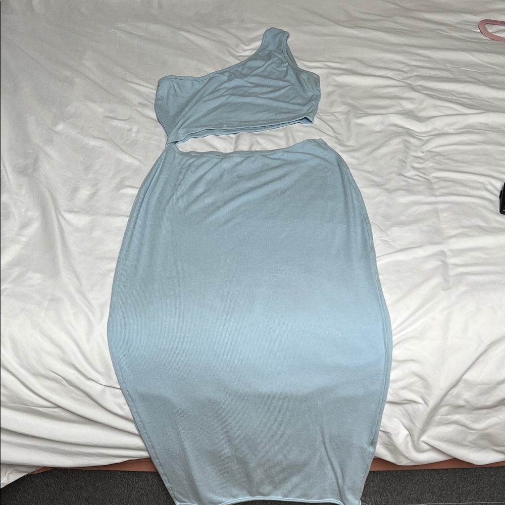 Sleeveless One-Shoulder Cutout Bodycon Dress - Light Blue
